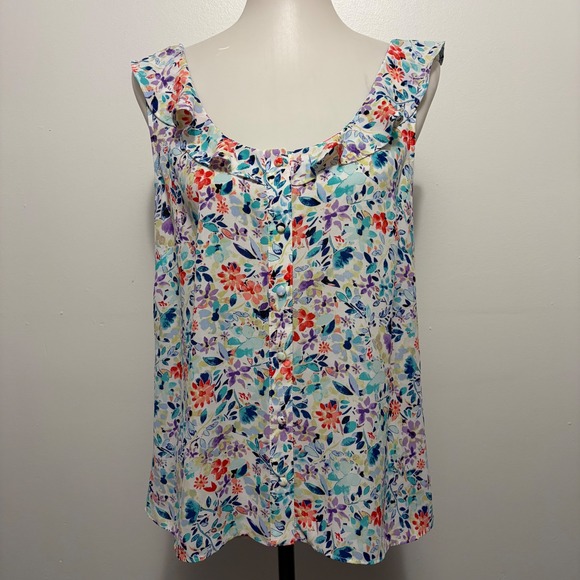 The Limited Floral Ruffle Sleeveless Blouse Size M Multicolor Preppy Summer - Picture 2 of 8